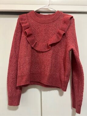 Women's Pink Ruffle Cable Knit Sweater